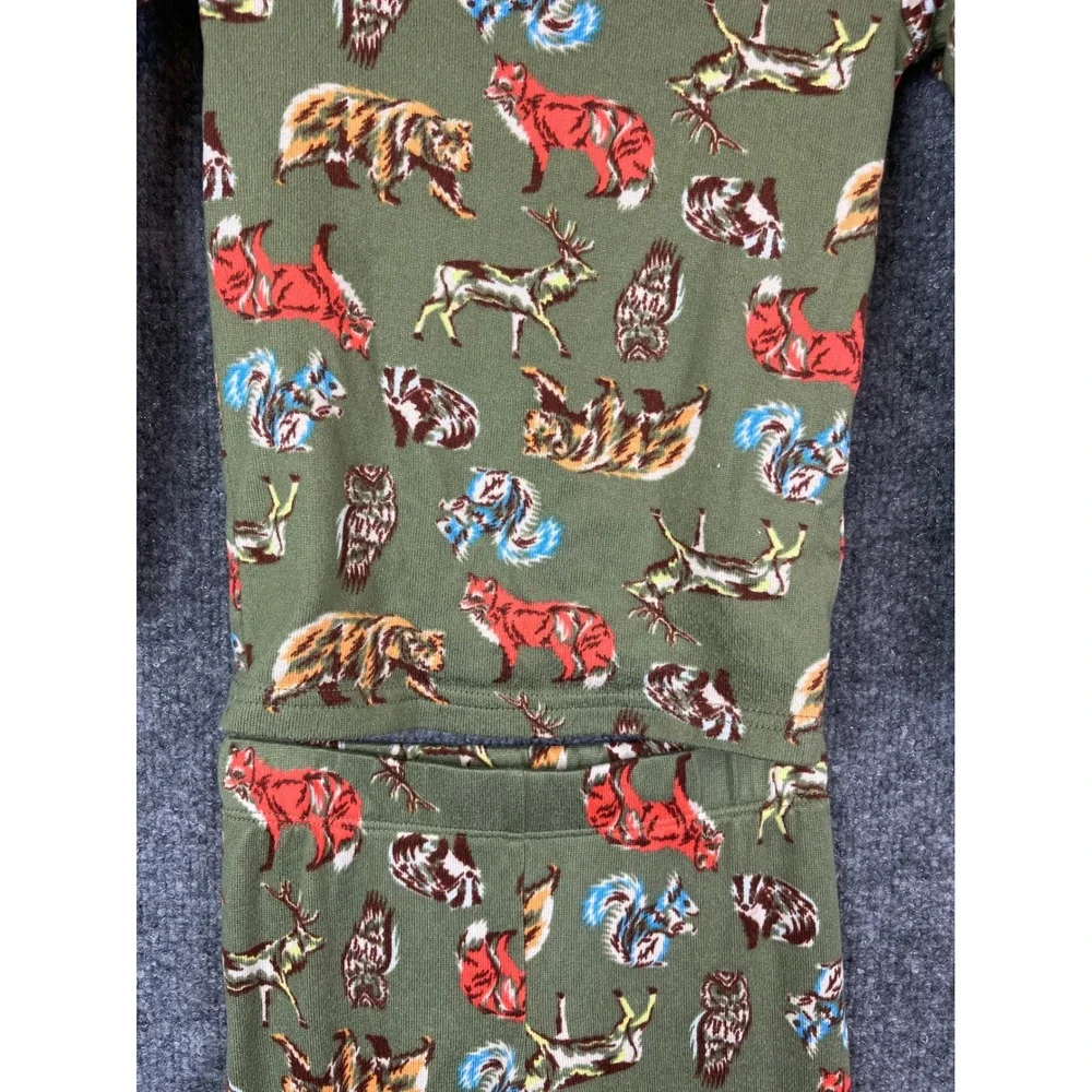 Cat & Jack Pajama Set Kids Size 4 Green Woodland Animal Print Snug Fit